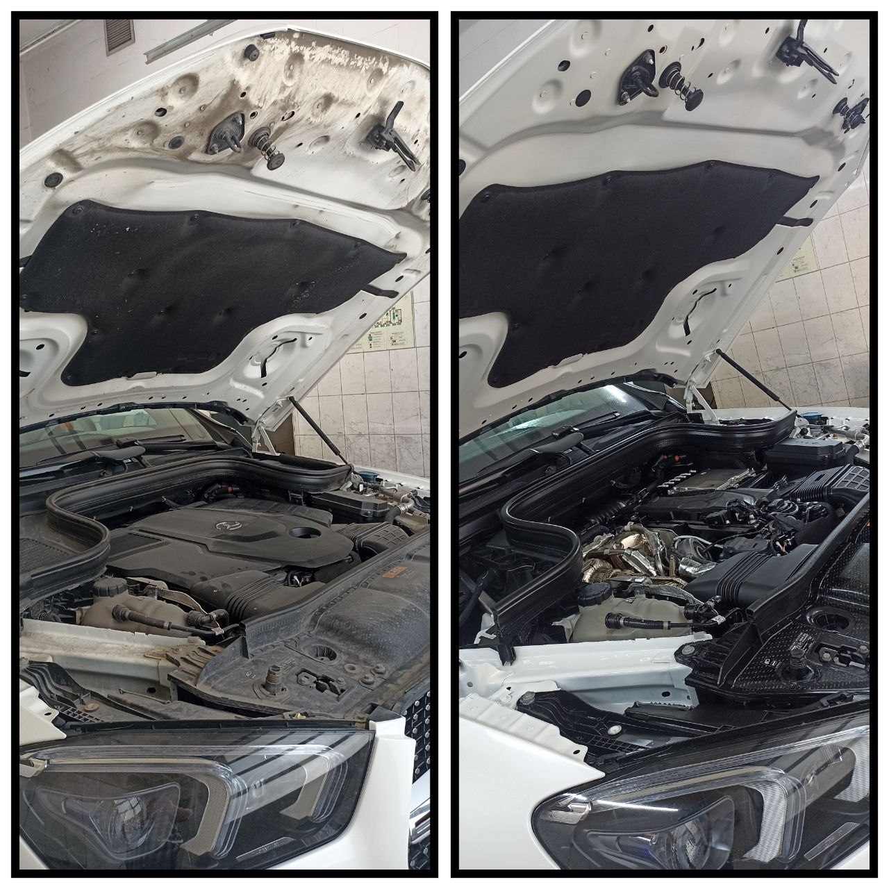 Химчистка подкапота Mercedes — крышка капота до и после
