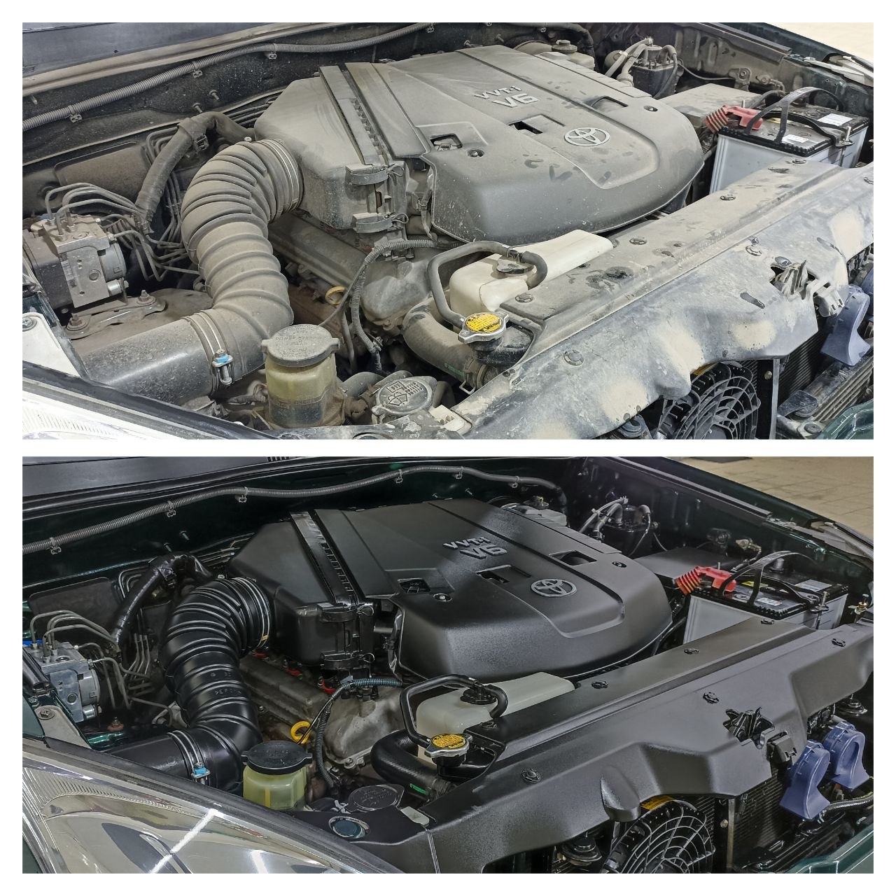 Химчистка моторного отсека Toyota V6 — до и после